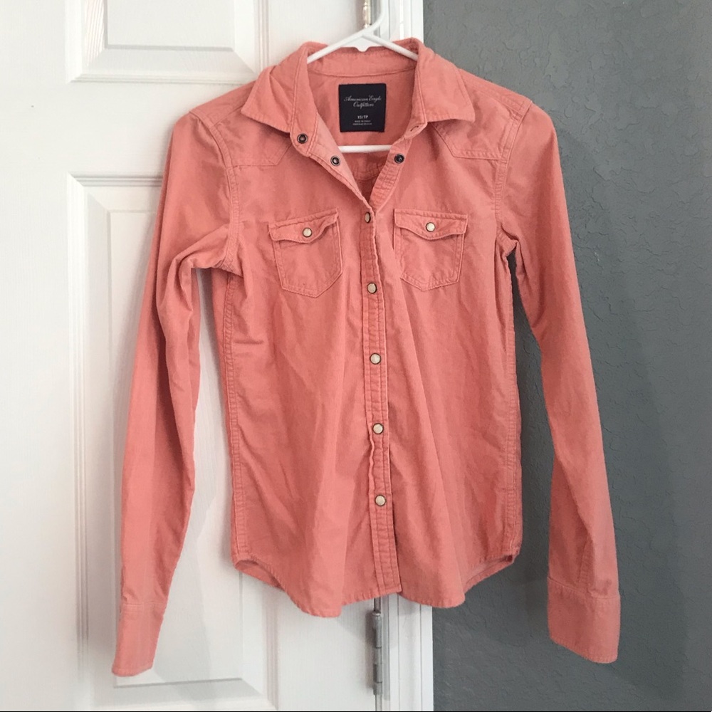 Pearl snap, pink corduroy